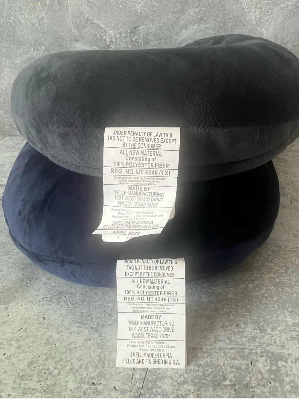 Plush Travel Neck Pillow in Black and Navy - Wolf Manufacturing